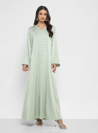 chinese dress ladies Arab Dubai Embroidered Mesh Maxi Dress – Elegant Evening Wear – ABAYA PLAZA main image 0