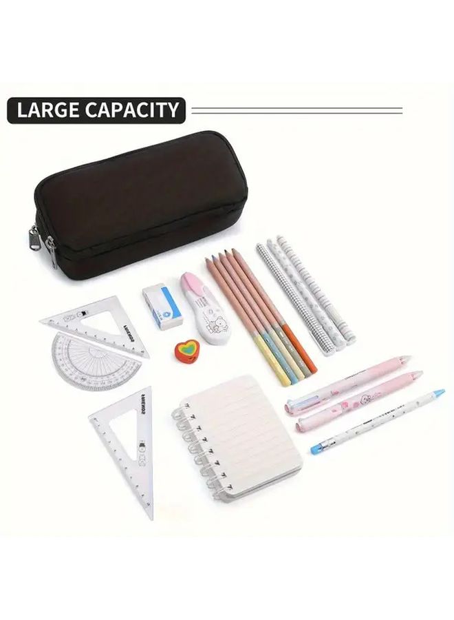 Large Capacity Black Oxford Cloth Pencil Case Durable Pen Bag Organizer For School Office - Image 3