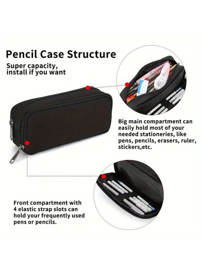 Large Capacity Black Oxford Cloth Pencil Case Durable Pen Bag Organizer For School Office - Image 4