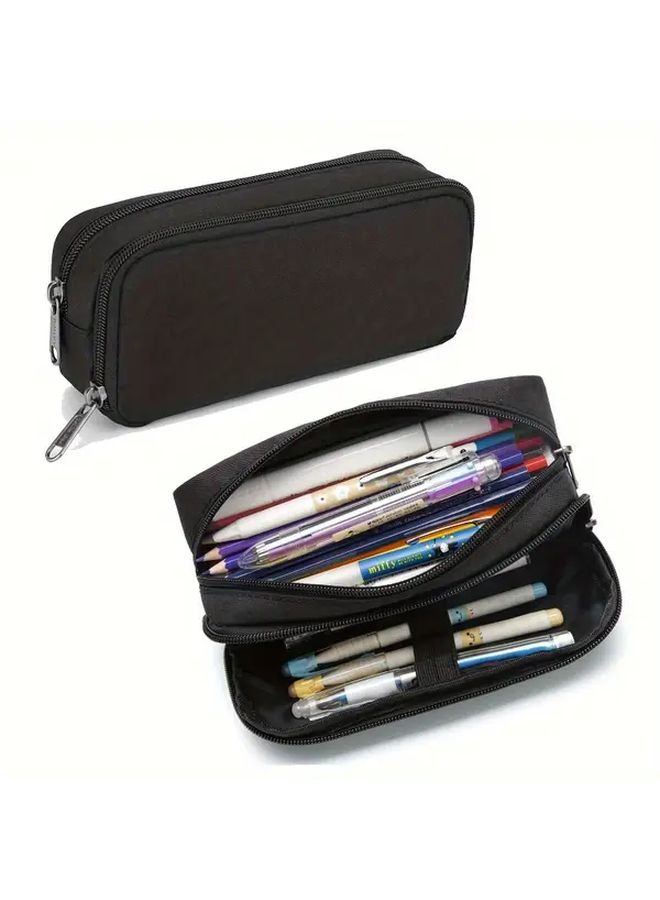 Large Capacity Black Oxford Cloth Pencil Case Durable Pen Bag Organizer For School Office - Image 1