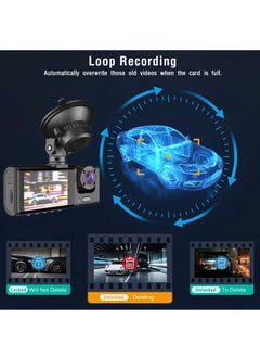 KASTWAVE 3 Channels Car Dash Camera for Cars, 130°Wide Angle 1296x1080P Front Inside and Rear Camera Looping Recording Night Vision HDR Motion Detection G-Sensor for 24 Hours Car Parking  - Image 3