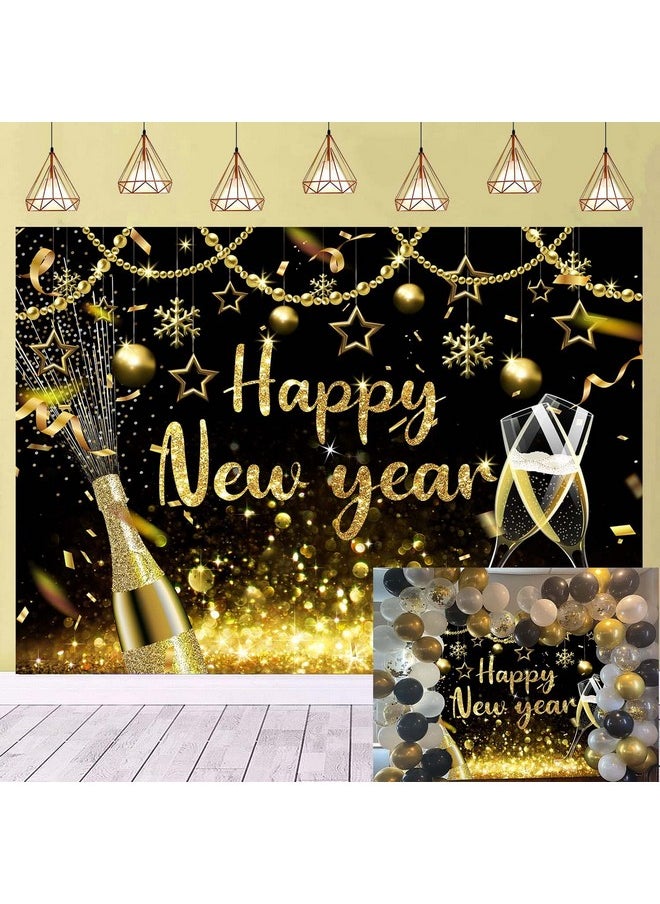 BUTEN 2024 Happy New Year Backdrop Gold Glitter New Years Background For 2024 New Years Eve Party Decoration Supplies (7X5Ft)  - Image 1