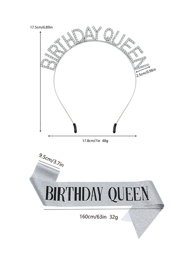 Ocean Birthday Queen Sash & Rhinestone Headband Set, Birthday Crowns for Girl, Sliver Glitter Birthday Sash Birthday Headband Gifts for Women Birthday Party Supplies - Image 3