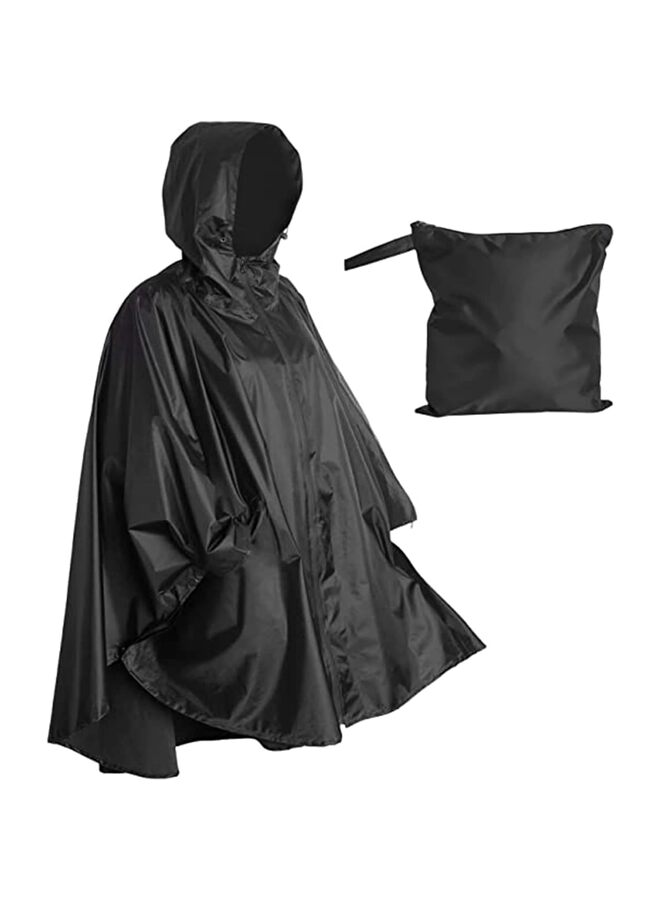 معطف واق من المطر بغطاء للرأس، مقاوم للماء، جاكيت واق من المطر شديد التحمل للتخييم، مقاوم للماء وخفيف الوزن للبالغين، عسكري، طوارئ، تخييم، رجال، نساء، أسود/كبير - Image 1