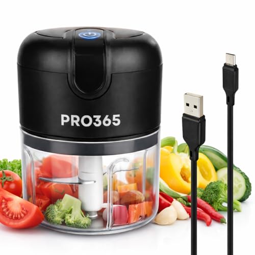 PRO365 Premium Electric Food Chopper | USB Cordless Mini Chopper | Stainless Steel Blades | One-Touch Operation | Food-Grade Bowl | For Garlic, Onion, Vegetables, Meat & Nuts | Black - Image 1