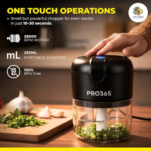 PRO365 Premium Electric Food Chopper | USB Cordless Mini Chopper | Stainless Steel Blades | One-Touch Operation | Food-Grade Bowl | For Garlic, Onion, Vegetables, Meat & Nuts | Black - Image 5