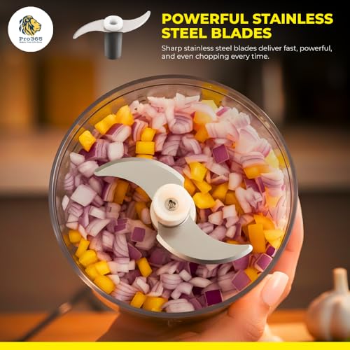 PRO365 Premium Electric Food Chopper | USB Cordless Mini Chopper | Stainless Steel Blades | One-Touch Operation | Food-Grade Bowl | For Garlic, Onion, Vegetables, Meat & Nuts | Black - Image 4