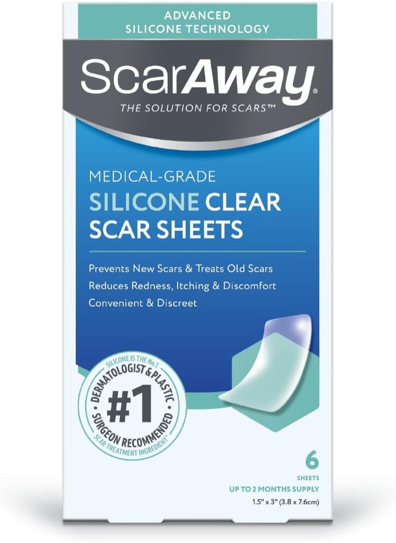 scaraway - ScarAway Clear Silicone Scar Sheets, White, 6 Count - Image 1