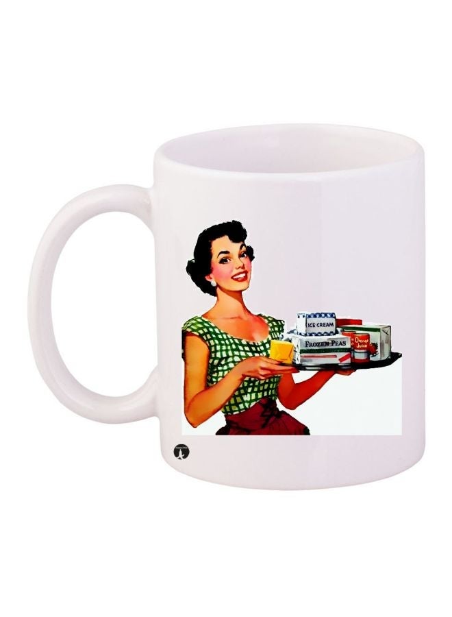 Lady Printed Coffee Mug White/Brown/Green 11ounce
