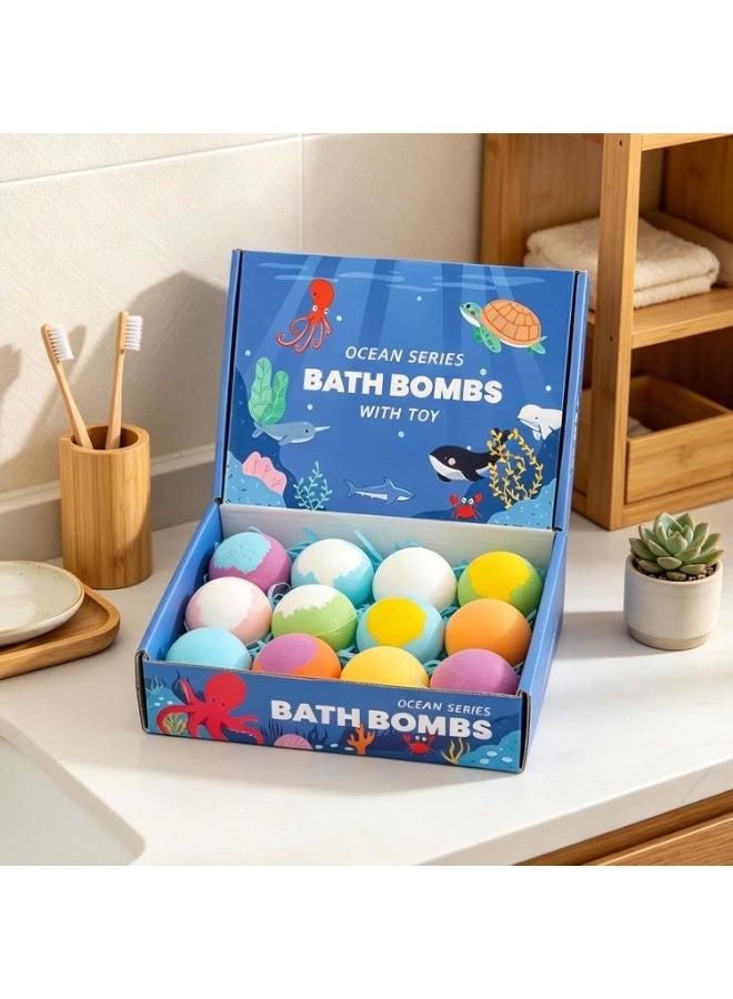 AAS ECOM Ocean Series Bath Bomb with Toy Inside – 12 PCS Kids Bath Fizzers with Surprise Ocean Animal Toys, Colorful & Skin-Friendly Bath Bomb Gift Set - Image 1