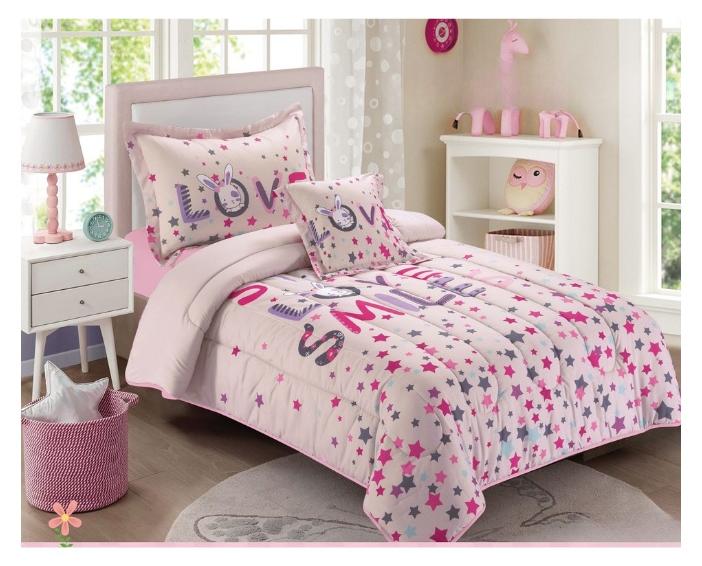 سمارت هوم طقم مفارش سرير أطفال 4 قطع بتصميم  فخم ومبطن بحشوة مريحة - مفرش مكون من 4 قطع قابل للعكس لحاف 170×230 سم + شرشف برباط + كيس مخدة + غطاء خدادية – قماش مايكروفايبر ناعم وعالي الجودة – مثالي لغرف لأطفال - Image 1