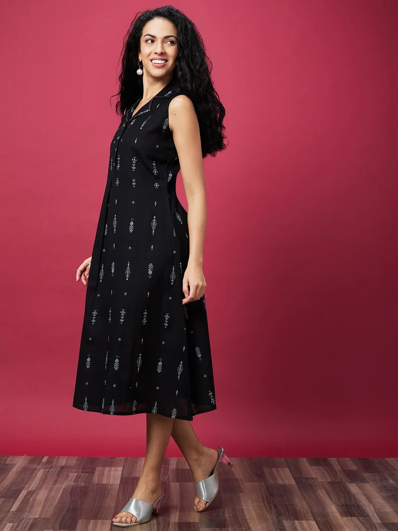 globus Globus Women Ethic Motif Printed A Line Midi Dress