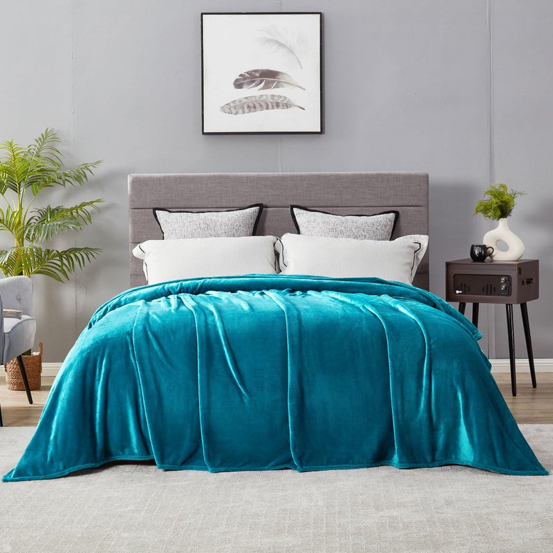 DREAMNINE Super Large Soft Fuzzy Flannel Fleece Bed Blanket 90"" x 90""  Decorative Solid Lightweight Big Velvet Blanket  Luxury Cozy Shag Plush Microfiber Blanket for Bedroom Warm  Queen Size Teal Blue - Image 5