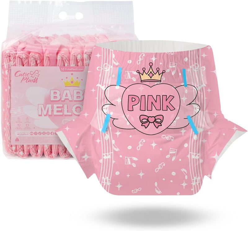 CutiePlusU Adult Diapers 10 Pieces Incontinence Briefs with Tabs for Women and Men Maximum Overnight Absorbency Styles Randomized Joyful Notes Large 3747 - Image 1