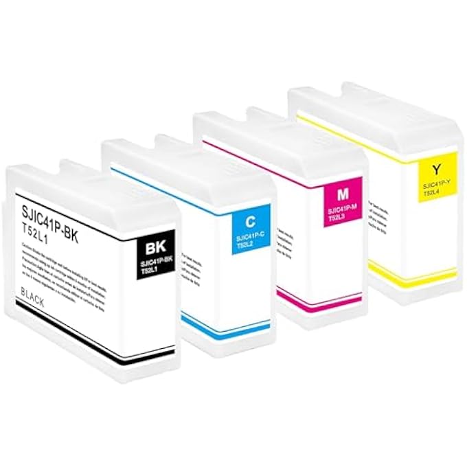 SJIC41P INK CARTRIDGES REPLACEMENT FOR SJIC41P SJIC41P-BK SJIC41P-C SJIC41P-M SJIC41P-Y INK CARTRIDGES FOR COLORWORKS CW-4000E CW-4000U LABEL PRINTERS (4-PACK 80ML) - Image 1
