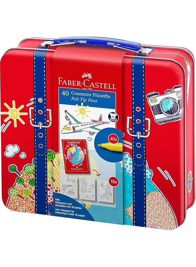 FABER-CASTELL Connector Pen In Traveler Tin Suitcase 40 Piece Set Multicolor  - Image 1