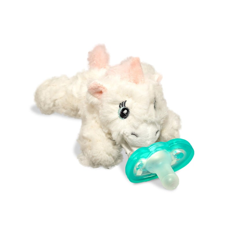 RaZbaby JollyPop Pacifier, Holder w/Detachable Baby Pacifier, Stuffed Animal RaZbuddy, All Ages 0M+, 100% Medical Grade USA Made Silicone, Machine Washable, Textured & Easy to Hold â€“ Unicorn - Image 1