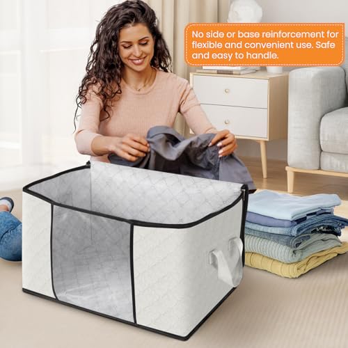 Fab totes 4 Pack Clothes Storage, Foldable Thick Fabric Blanket Storage Bags, Containers for Organizing Bedroom, Closet, Clothing, Comforter, Organization with Handle,Ivory White - Image 3