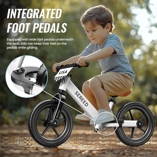 SEREED Toddler Balance Bike 2 Year Old No Pedal Kids Bicycle Toys for 25 Years Old ToolFree Adjustment Customize Plate with Stickers Gift for 23 Boys Girls White - Image 5