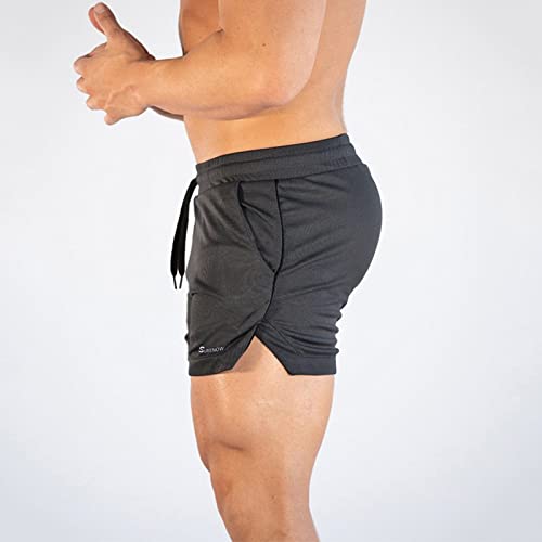 Surenow Mens Running Gym Shorts 3 Inch Breathable Lightweight Athletic Sport Shorts Training Workout Shorts with Pockets Dark Gray - Image 2