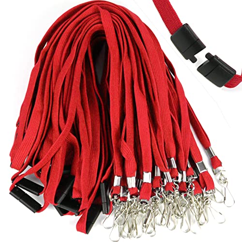 Ollain 25 Pack Breakaway Lanyard with J-Hook Bulk Flat Lanyards for Name tag ID Badges (Red, Breakaway 25 Pack) - Image 1