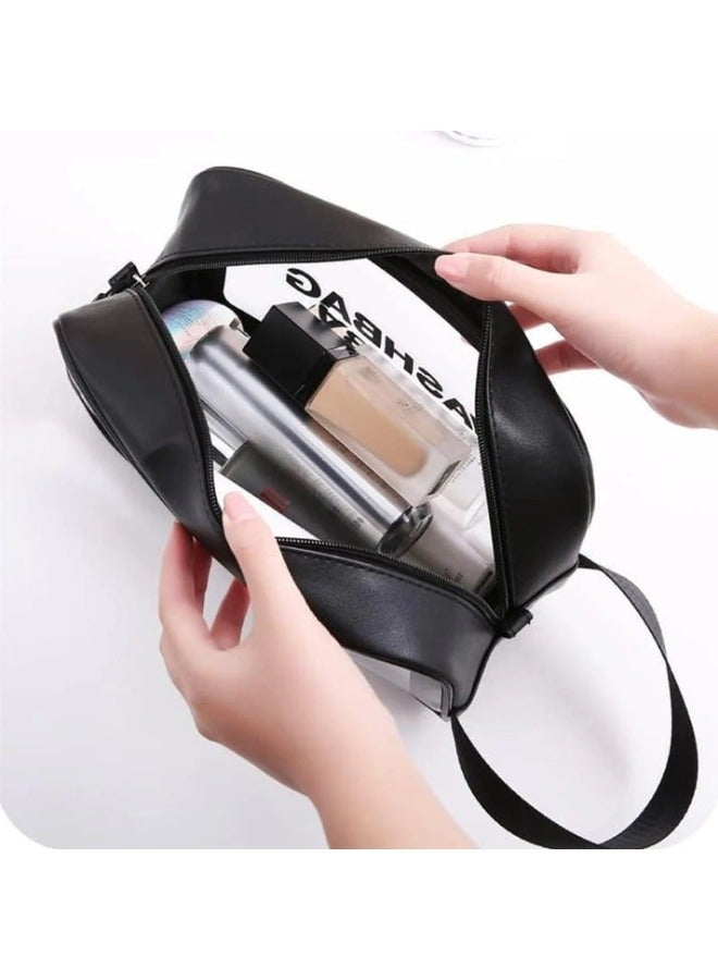 Portable Makeup Bag and Toiletry Bag for Women and Men Transparent Cosmetic Travel Bag 24x7x14cm - Black - Image 5