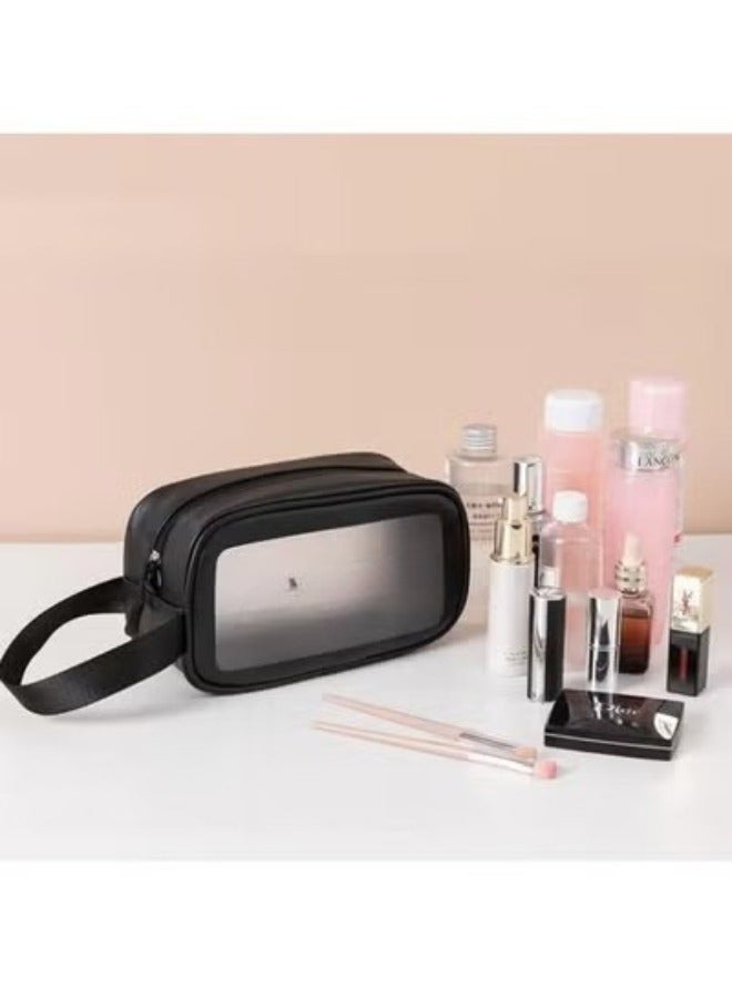 Portable Makeup Bag and Toiletry Bag for Women and Men Transparent Cosmetic Travel Bag 24x7x14cm - Black - Image 4