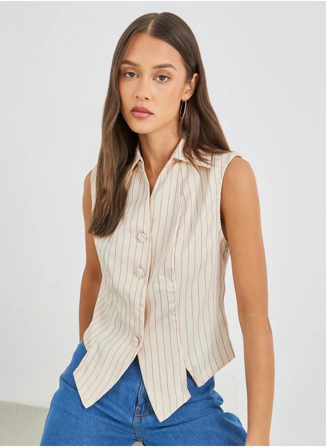 Styli Styli Striped Front Button Waistcoat