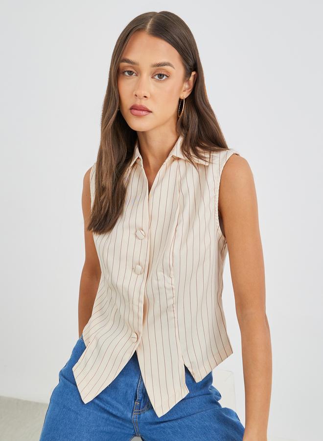 Styli Striped Front Button Waistcoat - Image 1
