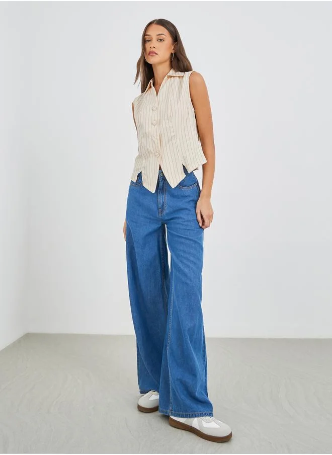Styli Styli Striped Front Button Waistcoat
