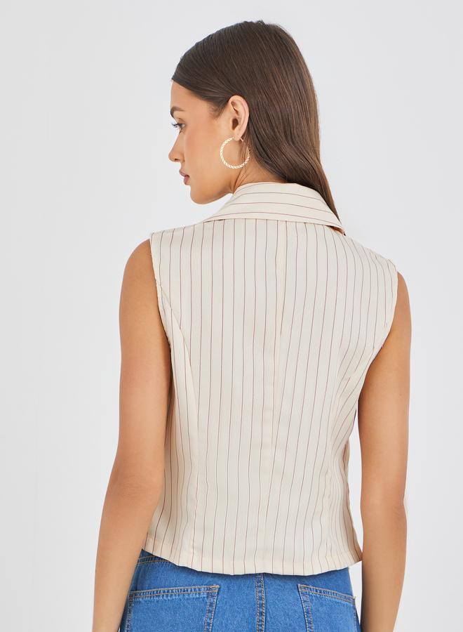 Styli Striped Front Button Waistcoat - Image 5