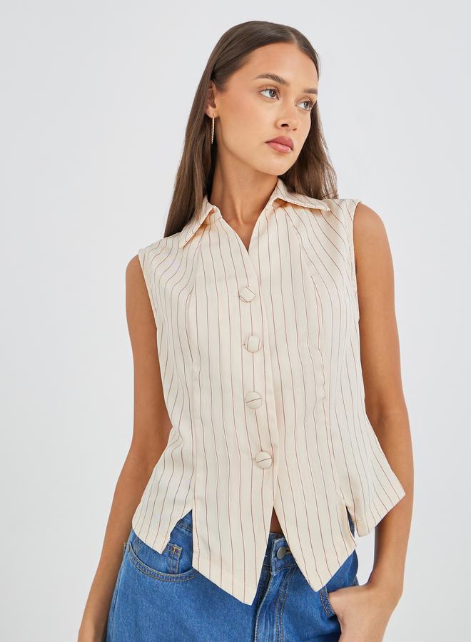 Styli Striped Front Button Waistcoat - Image 3