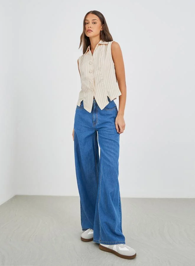Styli Styli Striped Front Button Waistcoat