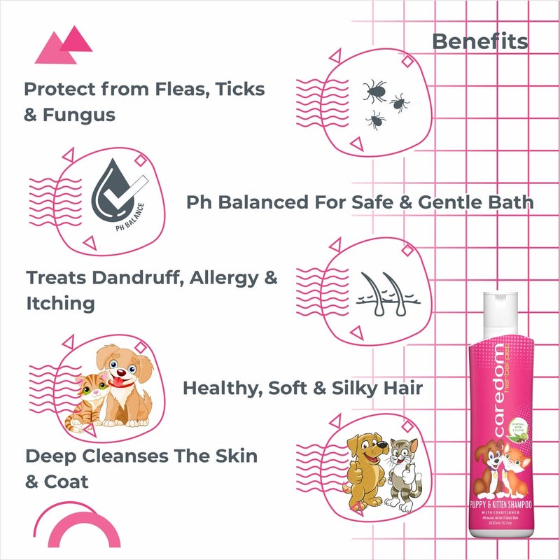 Caredom شامبو هيربال للحيوانات الأليفة من كيريدوم للجروات والقطط | شامبو مضاد للقراد والبراغيث للجرو والقط | مضاد للحكة ومضاد للفطريات | تخفيف الحساسية مع مستخلصات النيم الطبيعي، السيتافال والقرنفل (200 مل) - Image 4