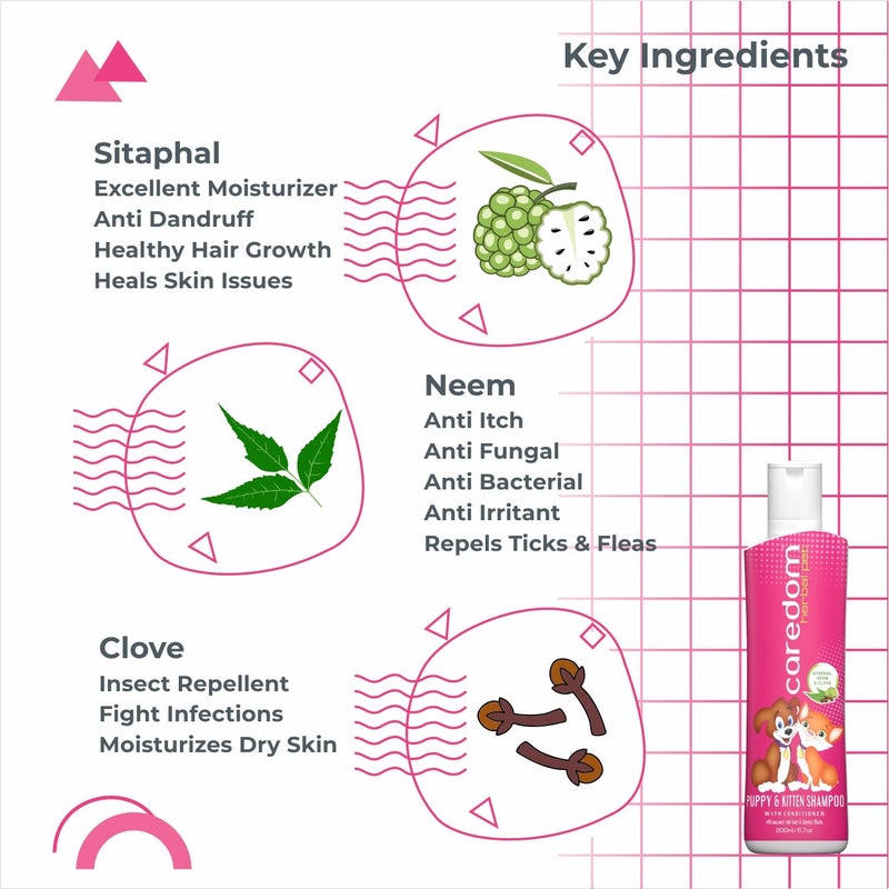 Caredom شامبو هيربال للحيوانات الأليفة من كيريدوم للجروات والقطط | شامبو مضاد للقراد والبراغيث للجرو والقط | مضاد للحكة ومضاد للفطريات | تخفيف الحساسية مع مستخلصات النيم الطبيعي، السيتافال والقرنفل (200 مل) - Image 3
