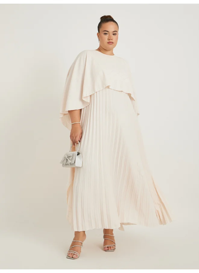 ستايلي Styli Plus Size Plain Pleated Cape Maxi Dress