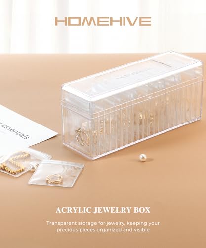 HOMEHIVE Acrylic Jewelry Box Organizer, Clear Jewelry Organizer and Storage with 20 Portable Anti Tarnish Jewelry bags, Travel Jewelry Case for Earrings/Rings/Necklaces Gifts for Women Girls, Clear - Image 2