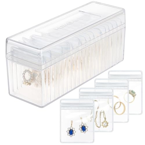 HOMEHIVE Acrylic Jewelry Box Organizer, Clear Jewelry Organizer and Storage with 20 Portable Anti Tarnish Jewelry bags, Travel Jewelry Case for Earrings/Rings/Necklaces Gifts for Women Girls, Clear - Image 1