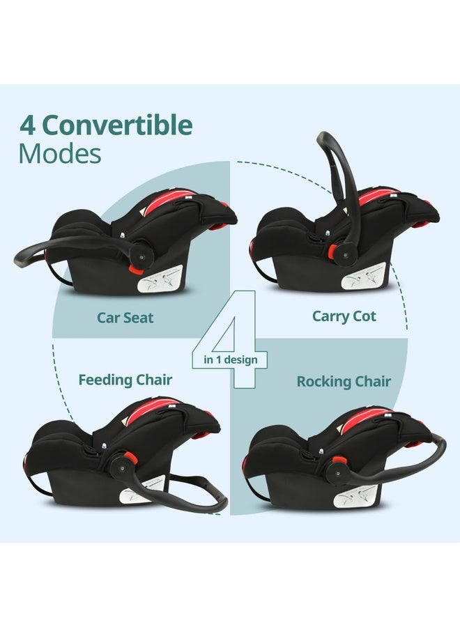 Luvlap 4-in-1 Infant/Baby Car Seat & Carry Cot with Canopy, Convertible Car seat, 5-Point Safety Harness, Rocking & Feeding Chair, Baby Carry Cot, 0 to 15 Months & Weight Upto 13 Kgs (Red) - Image 3