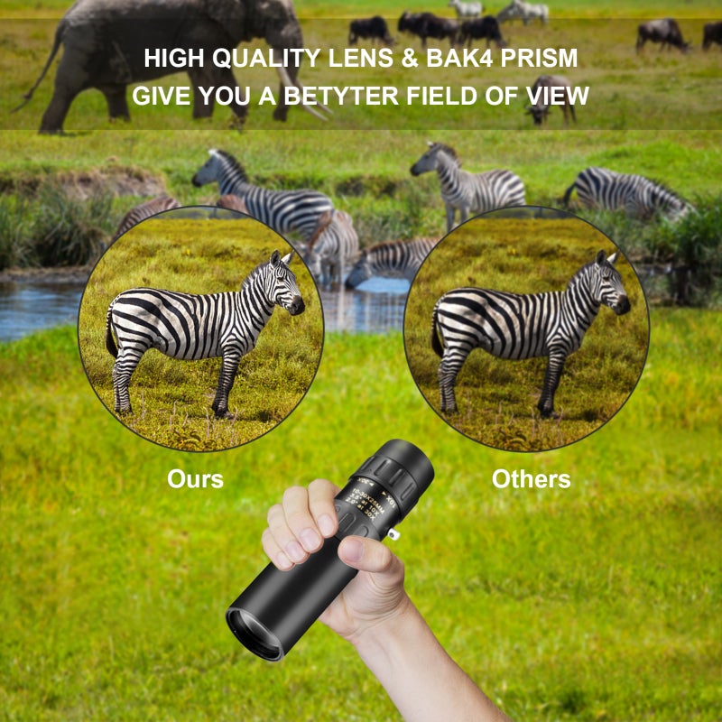 Compact Monocular Telescope: 10X-30X Zoom, BAK4 Prism FMC Green Lens - Easy Hand Wheel Adjustment, Portable Black Monocular for Hiking Bird Watching Wildlife Viewing - Image 4