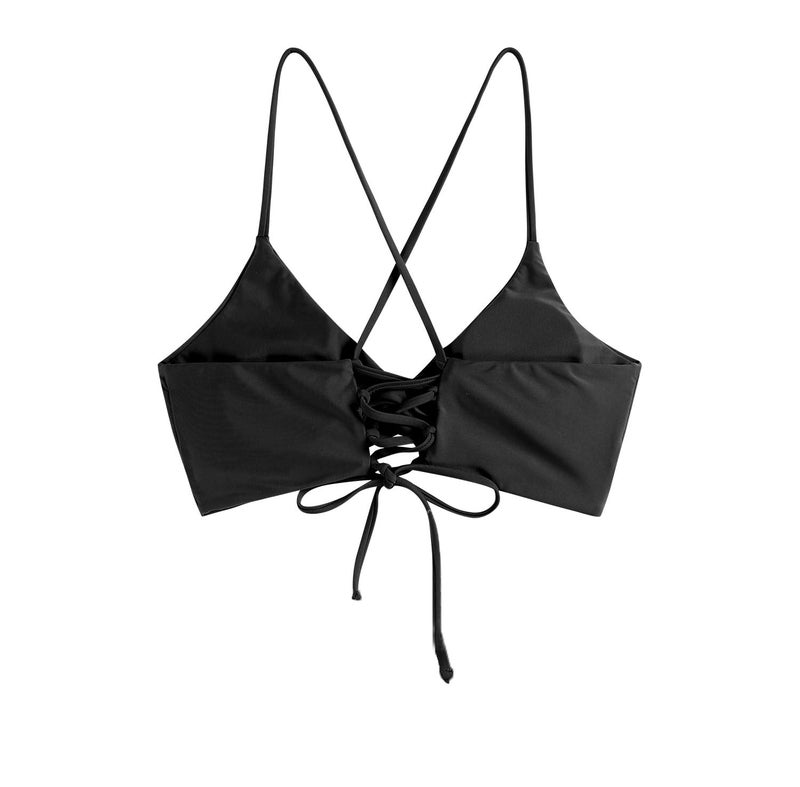 ZAFUL توب بيكيني زافول للنساء مع دفع للأعلى، توب سباحة مزين بأربطة، توب سباحة مبطن فقط باللون الأسود M - Image 3