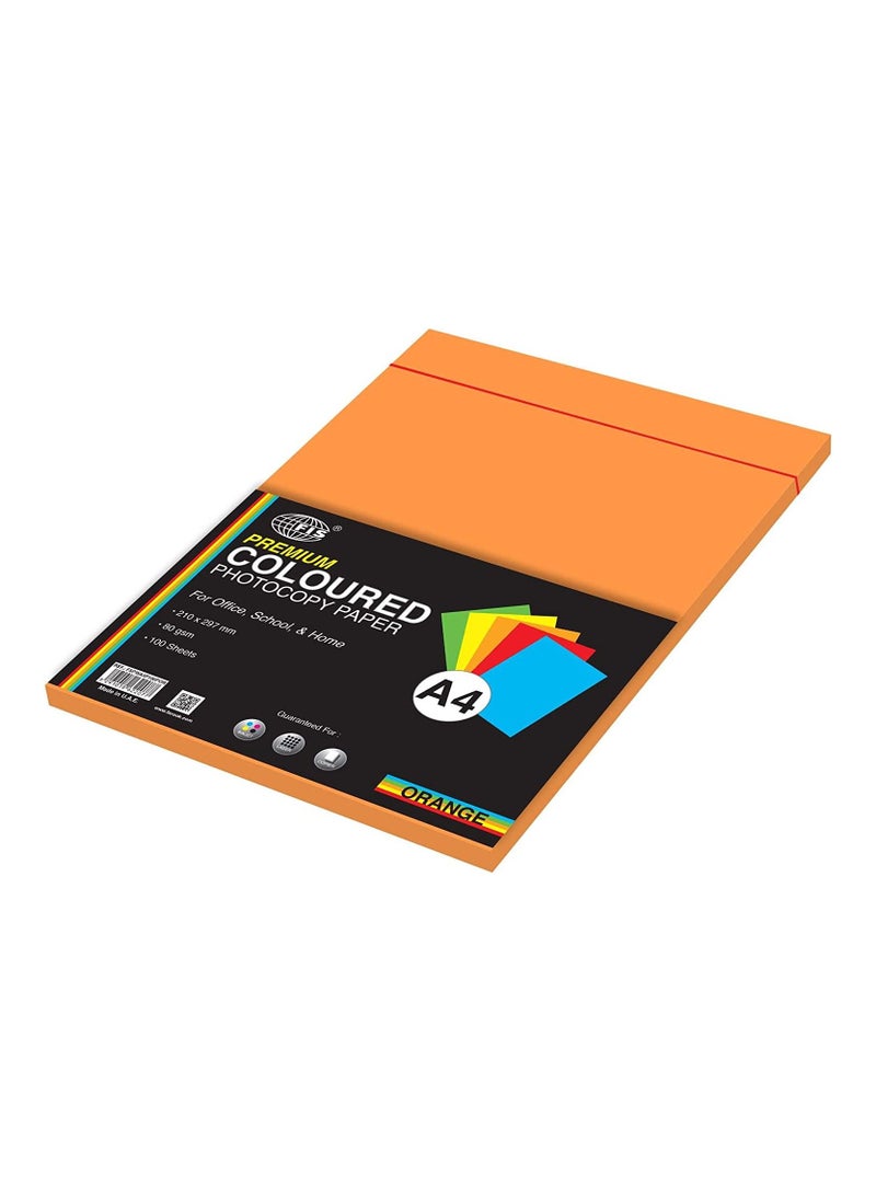 FIS FIS Premium Color Photocopy Paper, 100 Sheets, 80 gsm, Premium Orange Color, A4 Size - FSPWA4P100POR 