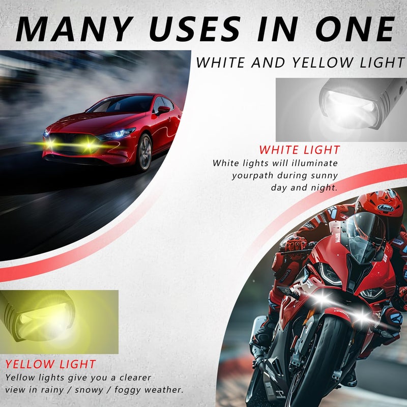 AUOKAY Motorcycle Driving Lights Double Color Lights White/Amber 3 Modes Hi/Lo Beam Sport Front Grille LED Lights with Lens Waterproof for SUV ATV Bike UTV Truck Boat,Pack of 2 - Image 4