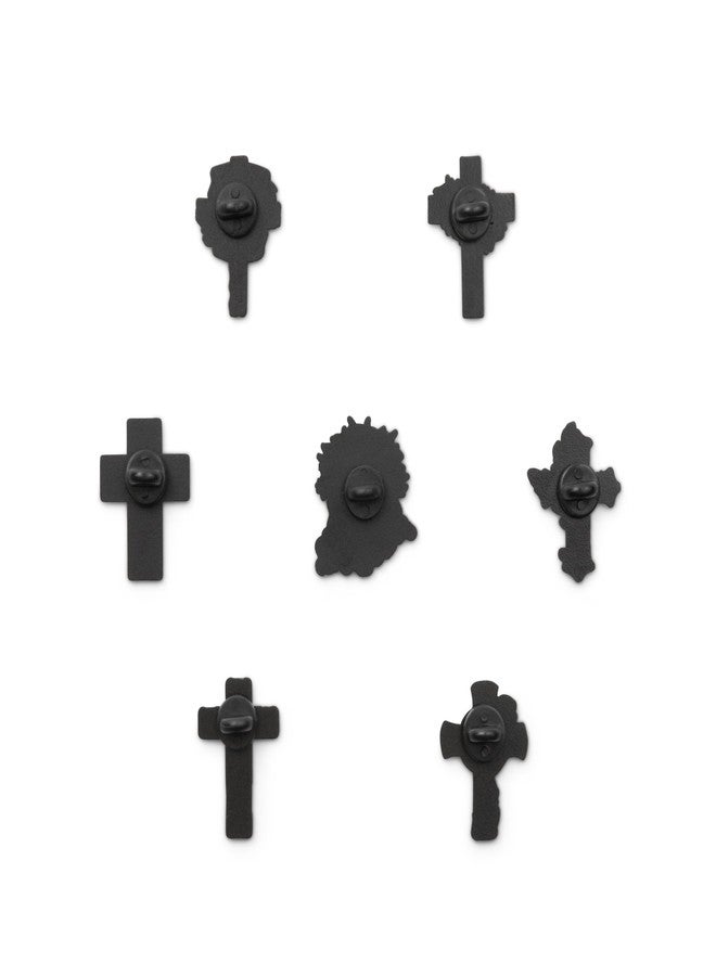 Great 1 Christian Enamel Pins, 7-Pack Cross Jesus Lapel Pin Set, Religious Faith Gifts, Black and White Designs with Secure Rubber Back - Image 2