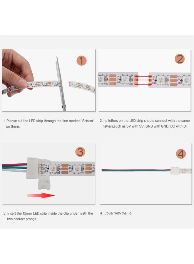 BTF-LIGHTING 10PCS 3Pin 10mm Wide Single End with 15cm Long Cable LED Strip Solderless DIY Connector Adapter Conductor for WS2811 WS2812B SK6812 LED Flexible Light Can't Support ALTOVE LED Strip - Image 3
