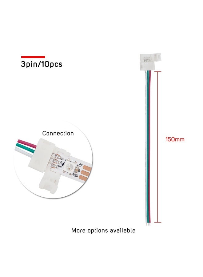 BTF-LIGHTING 10PCS 3Pin 10mm Wide Single End with 15cm Long Cable LED Strip Solderless DIY Connector Adapter Conductor for WS2811 WS2812B SK6812 LED Flexible Light Can't Support ALTOVE LED Strip - Image 4