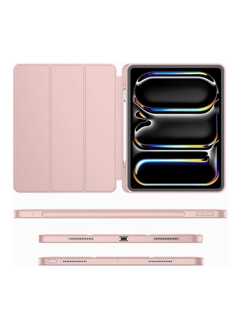 iPad Pro 11 Inch Case 2024 M4 with Pencil Holder, Trifold Stand with TPU Back Shockproof Case for iPad Pro 11 2024 Support Apple Pencil Pro/USB-C (Pink) - Image 2