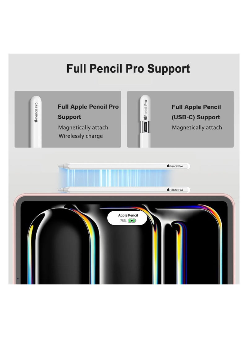 iPad Pro 11 Inch Case 2024 M4 with Pencil Holder, Trifold Stand with TPU Back Shockproof Case for iPad Pro 11 2024 Support Apple Pencil Pro/USB-C (Pink) - Image 3