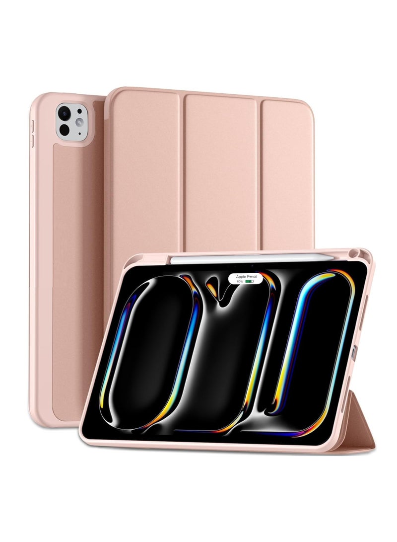 iPad Pro 11 Inch Case 2024 M4 with Pencil Holder, Trifold Stand with TPU Back Shockproof Case for iPad Pro 11 2024 Support Apple Pencil Pro/USB-C (Pink) - Image 1