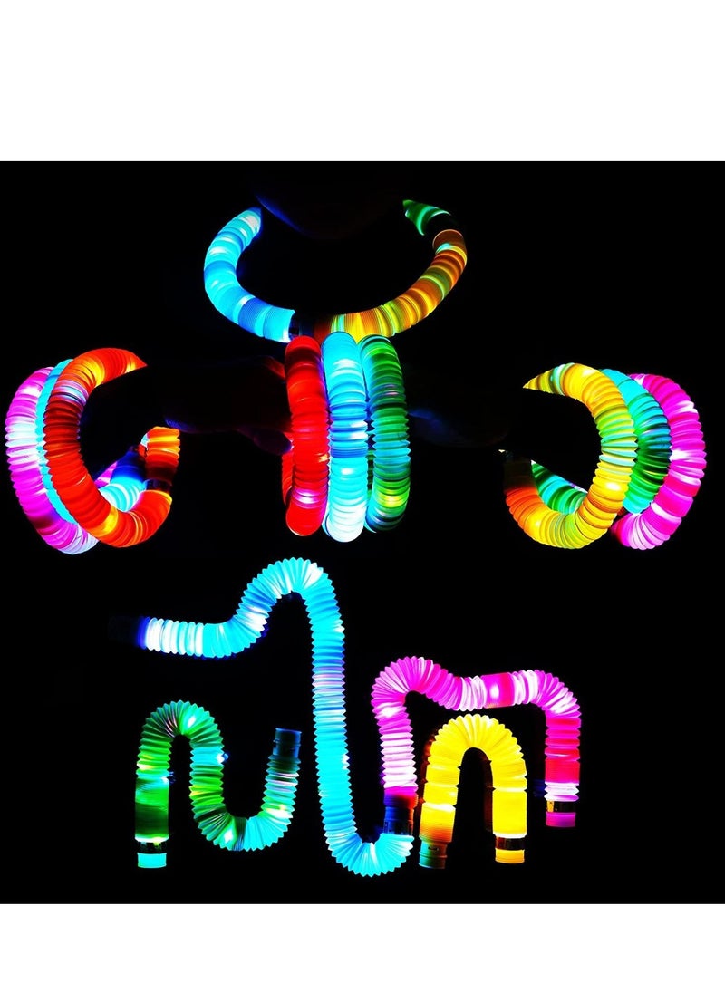 MIXDE 6 Pack Light Up Pop Tubes Fidget Toy Sensory Tubes Toddler Toys LED Pop Glow Sticks Glow in The Dark Party Supplies Party Bag Fillers for Kids  - Image 2